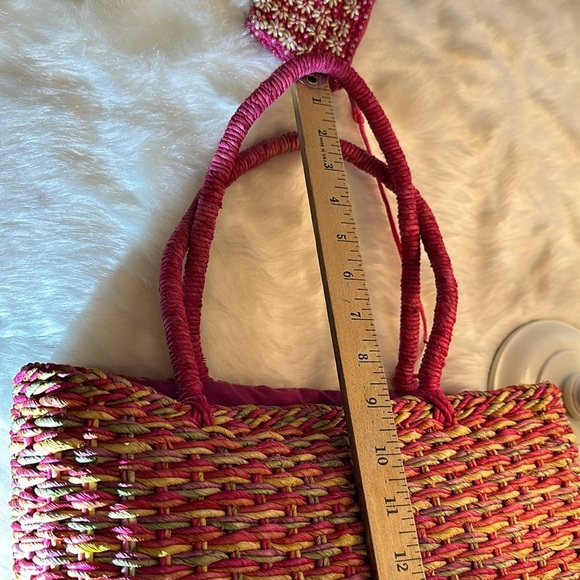 Vintage straw bag orange, green, pink, purple (make an original Easter basket) - Picture 9 of 10